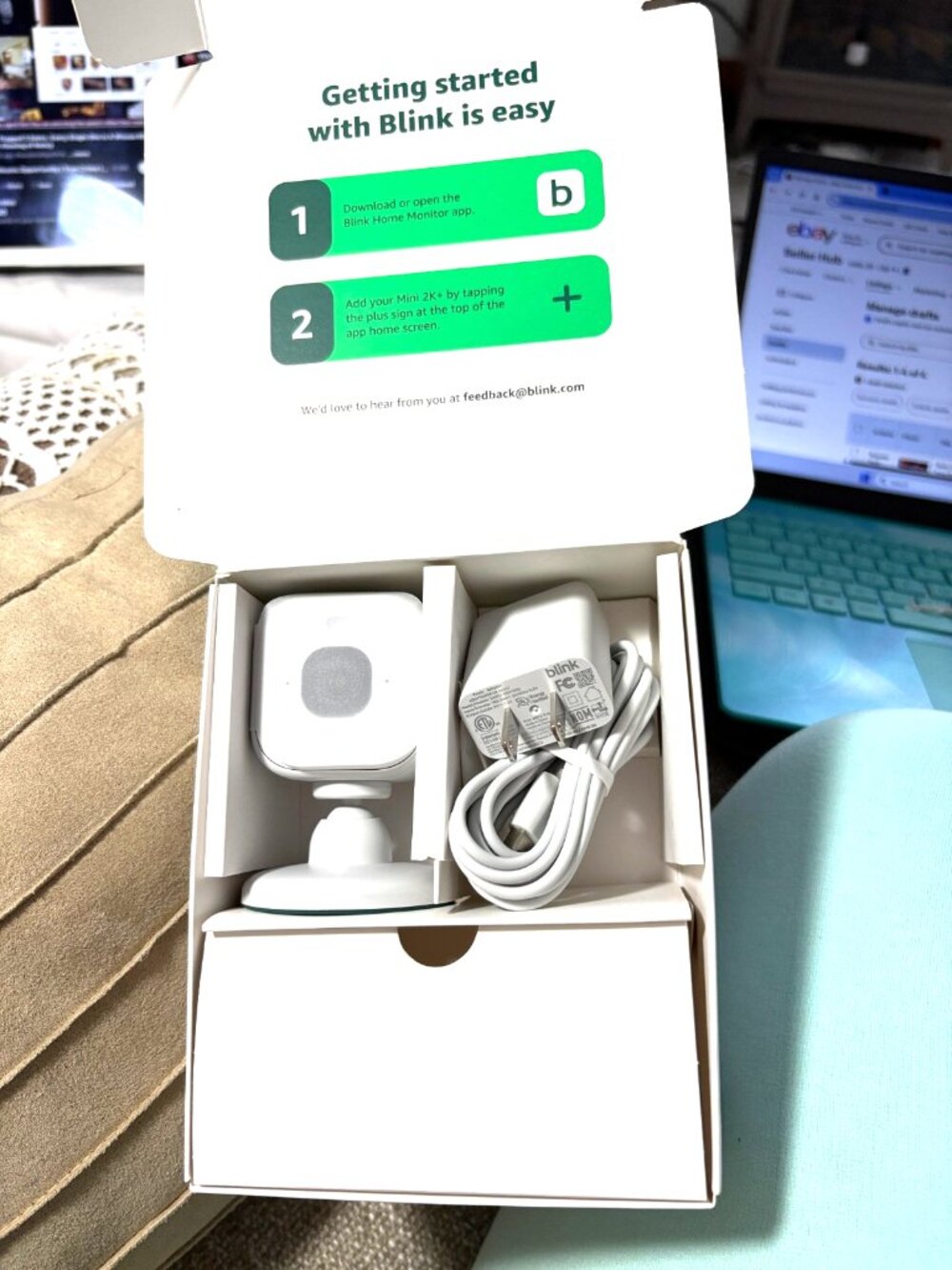 Blink Mini 2K+ Indoor Security Camera With Power Adapter White